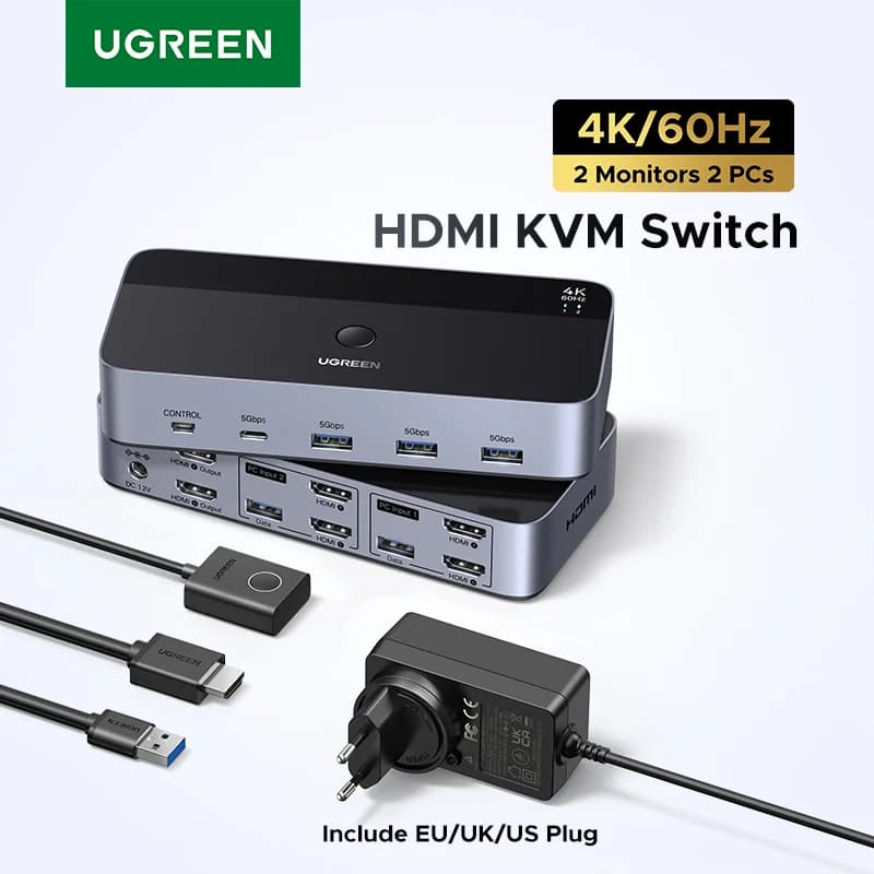 KVM-переключатель для двух мониторов с HDMI и USB-C