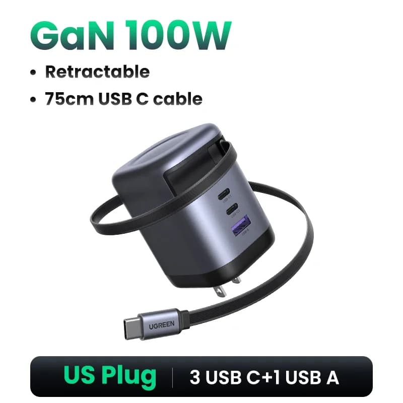 Зарядное устройство GaN 65 Вт с втягиваемым кабелем USB-C