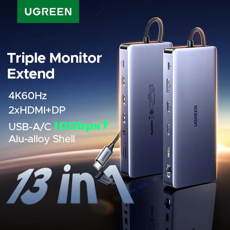 USB-C док-станция 13-в-1 с тройным дисплеем и RJ45