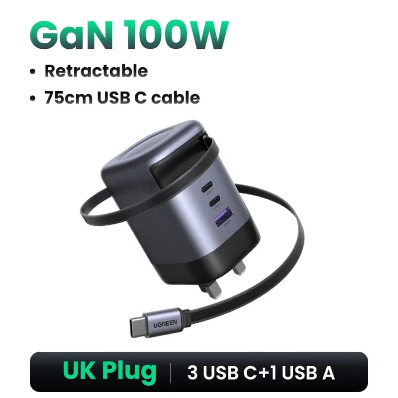 Зарядное устройство GaN 65 Вт с втягиваемым кабелем USB-C