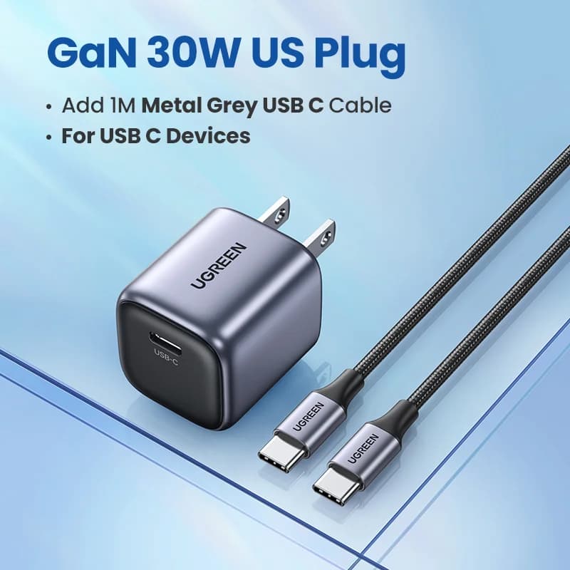 Комплект: быстрая зарядка GaN 30 Вт + кабель USB-C 1 м