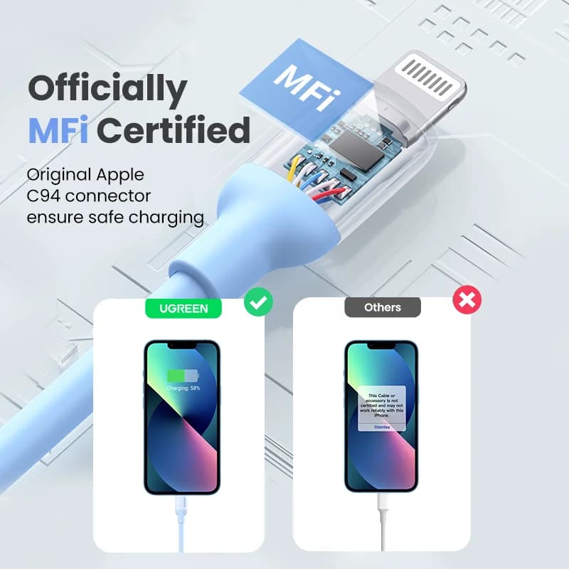 Кабель MFi USB-C - Lightning из силикона для быстрой зарядки