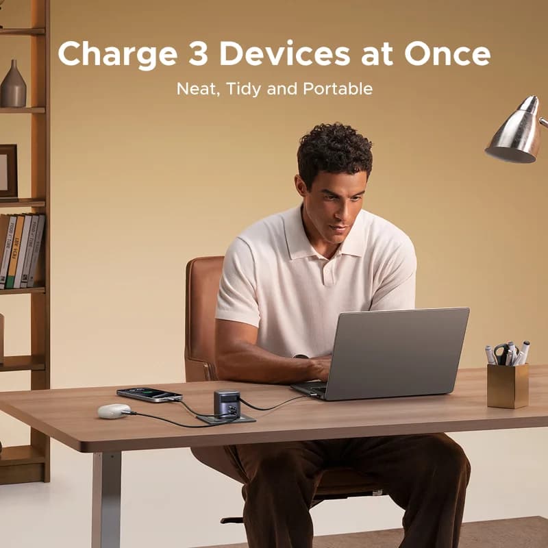 Зарядное устройство GaN 65 Вт с втягиваемым кабелем USB-C