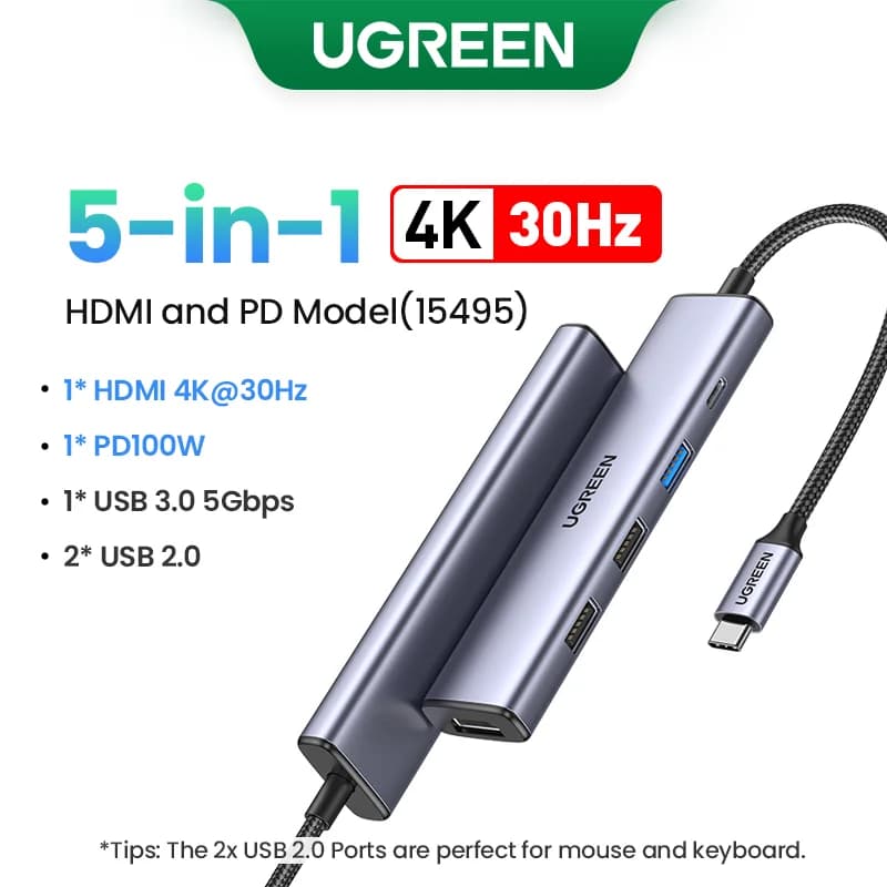 USB-C хаб с HDMI 4K, SD/TF и PD 100 Вт