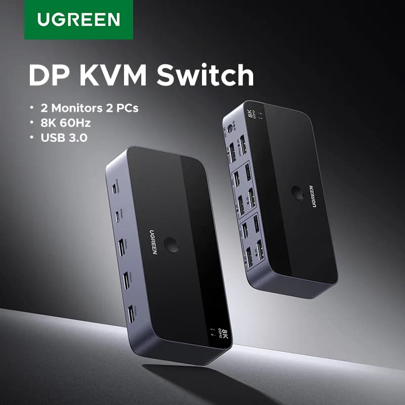 KVM-переключатель для двух мониторов, 8K/60Hz, USB 3.0
