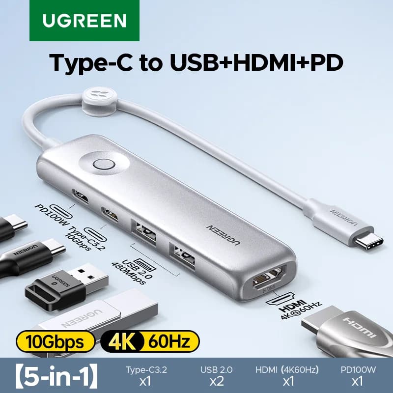USB-C хаб 5-в-1, HDMI 4K, 10Gbps, PD100W