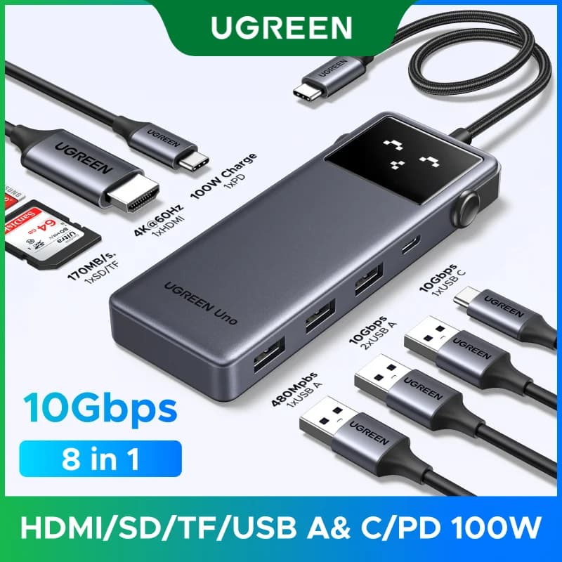 USB-C хаб 8-в-1 с HDMI 4K и PD 100 Вт