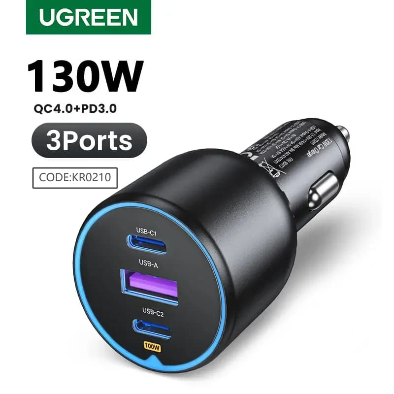 Автомобильное зарядное устройство 130 Вт с двумя USB-C