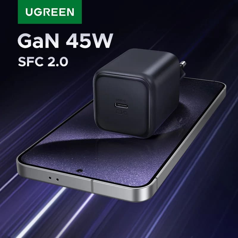 Сетевое зарядное устройство GaN 45W USB-C, PPS QC3.0